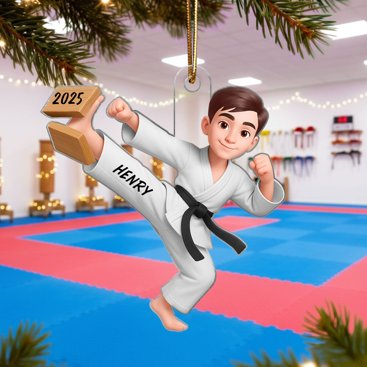 3D Effect Karate Boy Girl - Personalized Acrylic Ornament - Christmas Gift for Daughter or Son