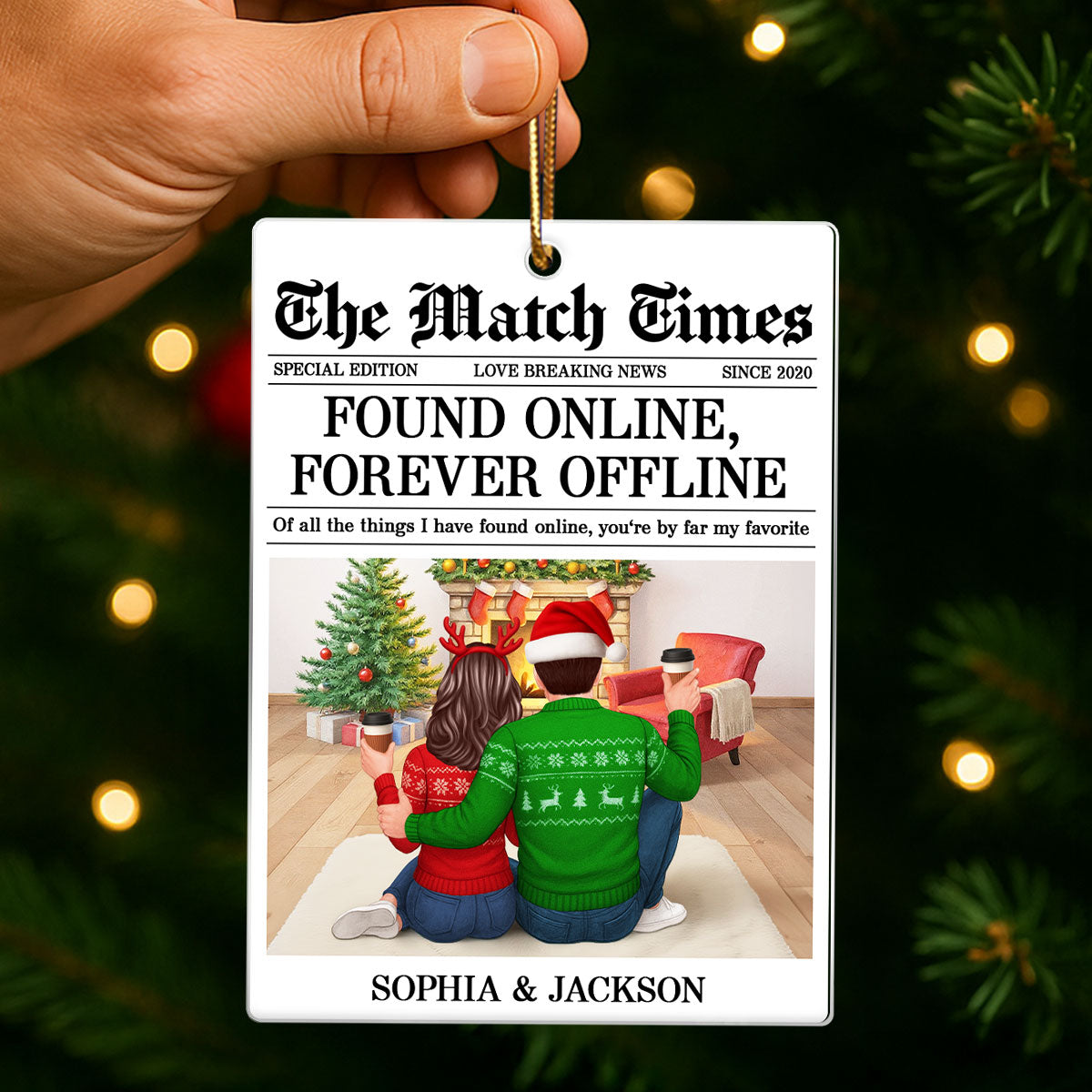 The Match Times Online Dating Couple Personalized Acrylic Ornament - Christmas Gift for Husband, Wife