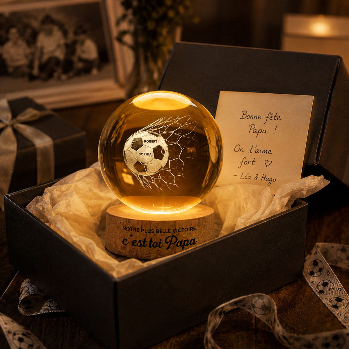 Notre plus belle victoire c’est toi Papa – Veilleuse LED Boule de Cristal Personnalise – Cadeau de Fte des Pres
