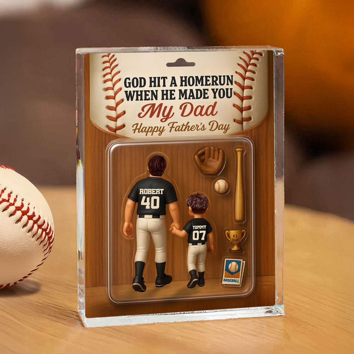 God Hit A Home Run When He Made You Our Dad Custom Action Figure Personalized Acrylic Block Plaque,  Gift for Baseball Dad