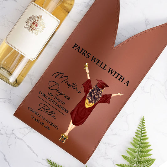 Pairs Well With A Degree You Did It! - Graduation Gifts For Wine Lovers - Personalized Leather Wine Bag