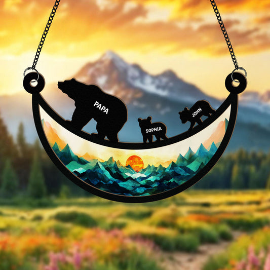 Father's Day Gifts, Papa Bear - Personalized Window Hanging Suncatcher Ornament