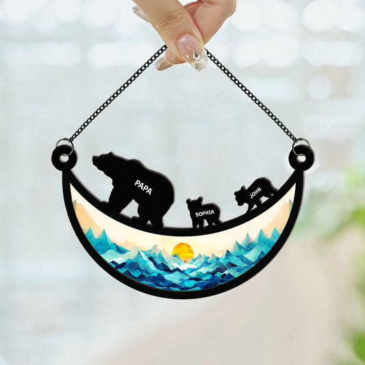 Father's Day Gifts, Papa Bear - Personalized Window Hanging Suncatcher Ornament