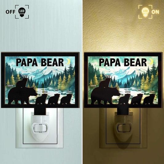 Father's Day Gifts, Papa Bear - Personalized Wood And Acrylic Night Light