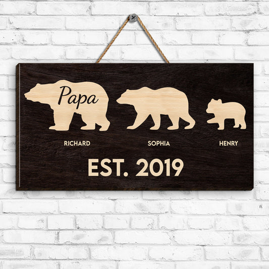 Father's Day Gifts, Papa Bear - Vintage Style - Personalized Wood Sign