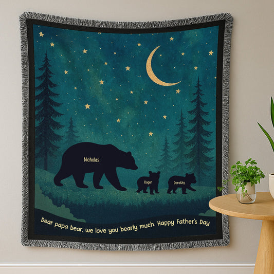 Father's Day Gifts, Papa Bear We Love You Bearly Much - Personalized Woven Blanket