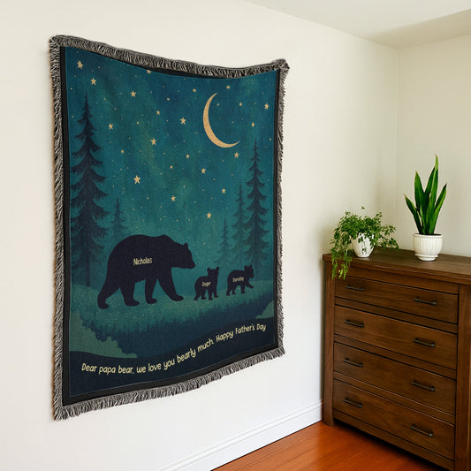 Father's Day Gifts, Papa Bear We Love You Bearly Much - Personalized Woven Blanket
