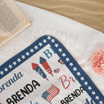 Patriotic Repeating Names Gift For Self, Friend, Family - Personalized Beach Towel