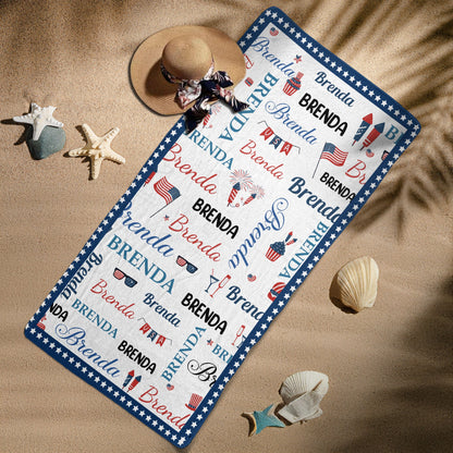 Patriotic Repeating Names Gift For Self, Friend, Family - Personalized Beach Towel