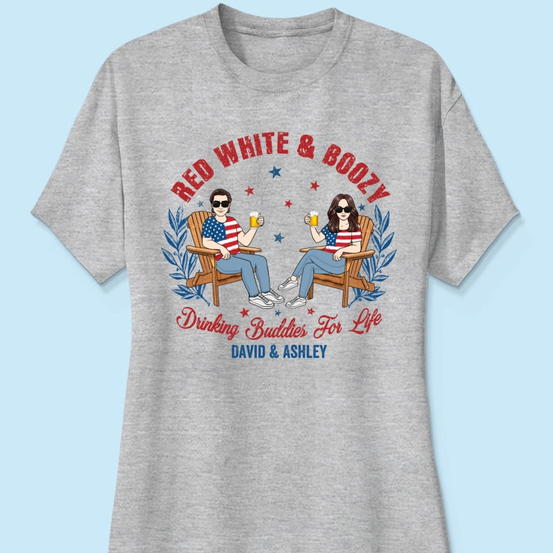 Red White & Boozy Beer & Cocktail Club, Personalized Matching Shirt For Couples, 4th Of July