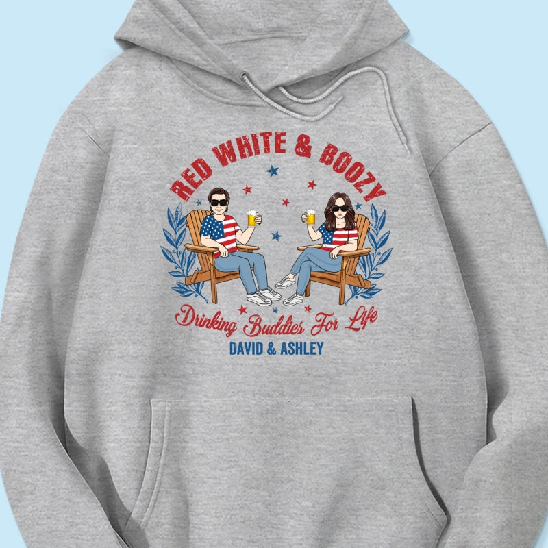 Red White & Boozy Beer & Cocktail Club, Personalized Matching Shirt For Couples, 4th Of July