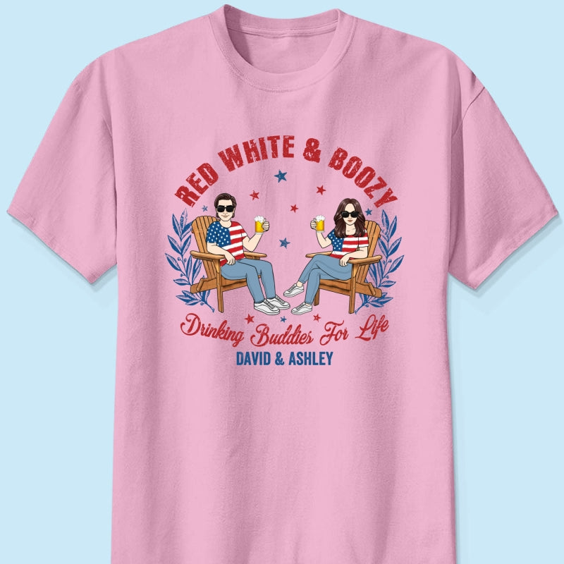 Red White & Boozy Beer & Cocktail Club, Personalized Matching Shirt For Couples, 4th Of July