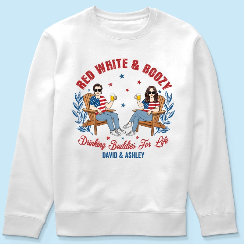 Red White & Boozy Beer & Cocktail Club, Personalized Matching Shirt For Couples, 4th Of July