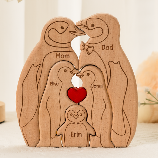 Penguin Family - Personalized Wooden Penguin Family Puzzle