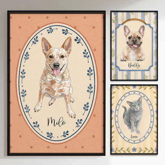 Pet Portrait Watercolor Gift For Dog Mom, Cat Mom, Pet Lovers - Personalized Poster