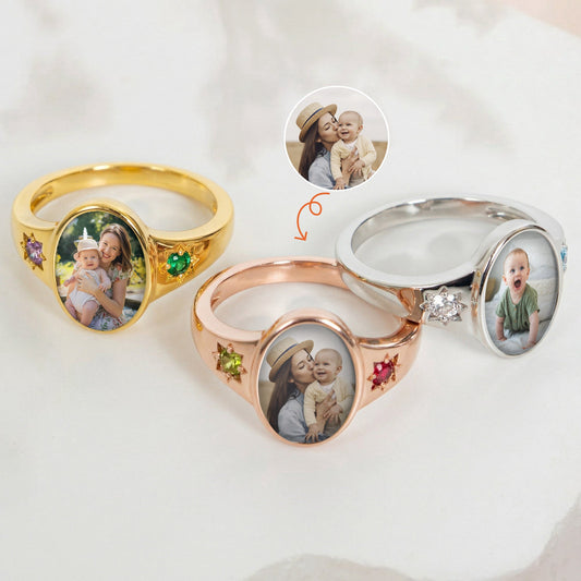 Photo Birthstone Ring Mother's Day Gift For Mom, Mum, Wife - Personalized Ring