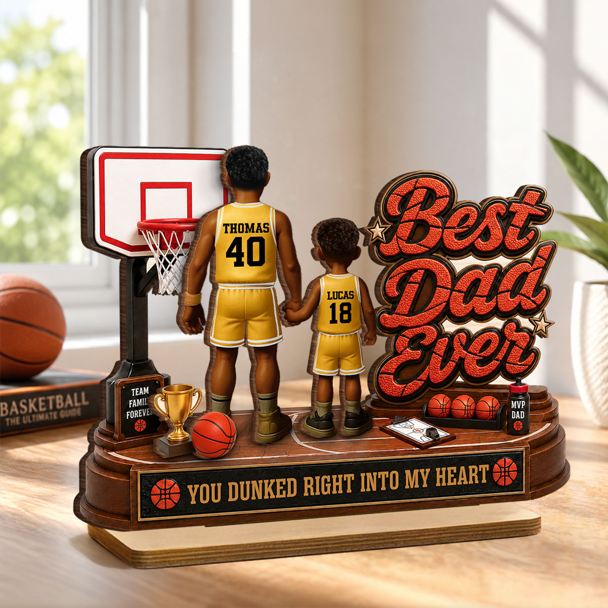 Best Basketball Dad Ever Dunked Right Into Our Hearts - Personalized 2-Layered Wooden Plaque -  Gift For Dad, Husband