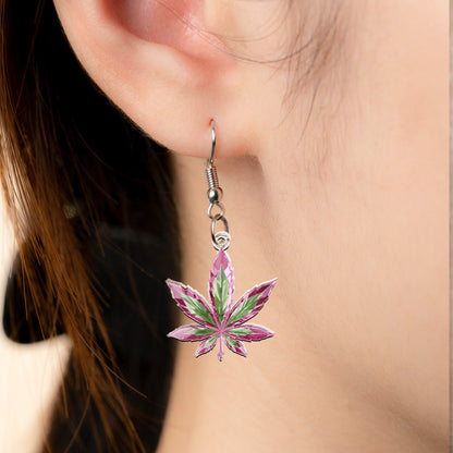 Pink Stoner Chick Magical Leaf - Personalized Acrylic Earrings