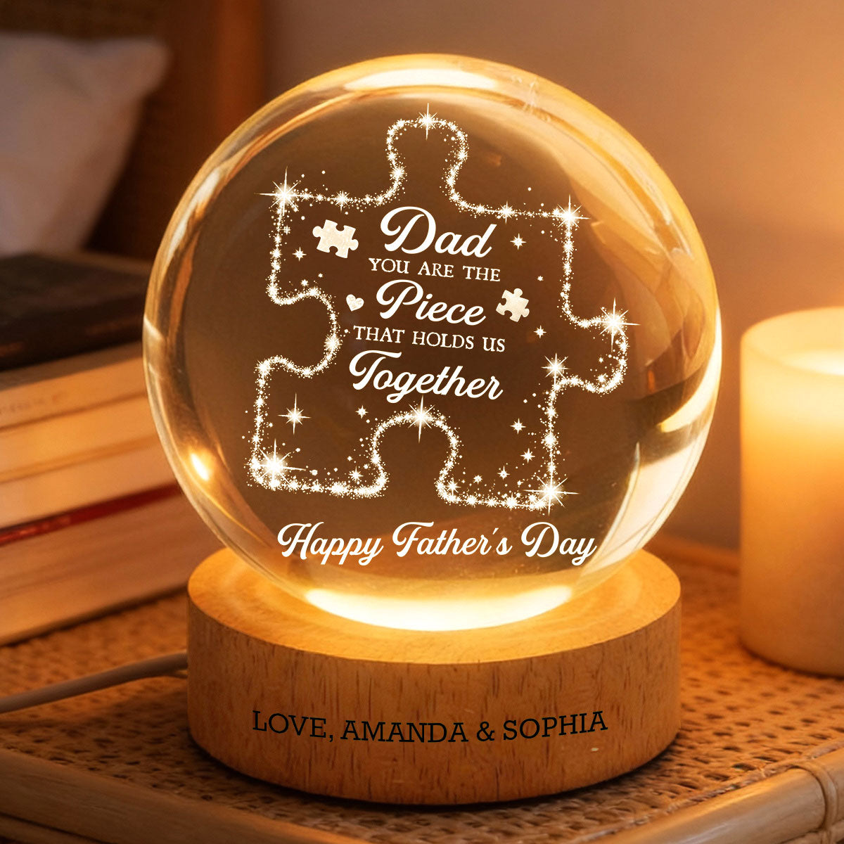 Dad You Are The Piece That Holds Us Together - Personalized Crystal Ball LED Night Light -  Gift For Dad