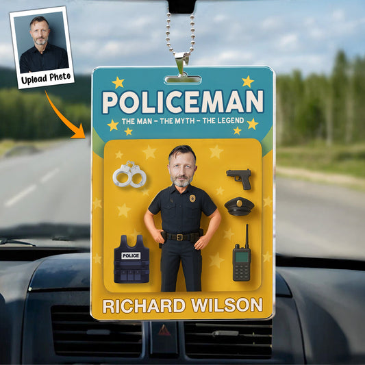 Father's Day Gifts, Policeman The Man The Myth The Legend - Personalized Photo Rear View Mirror Accessory
