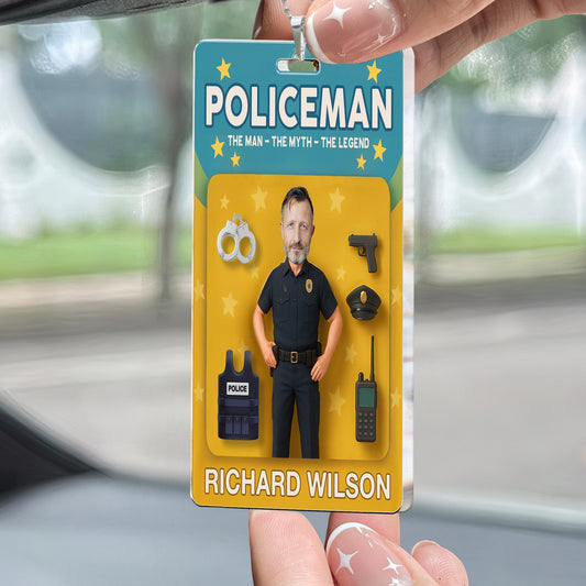 Father's Day Gifts, Policeman The Man The Myth The Legend - Personalized Photo Rear View Mirror Accessory