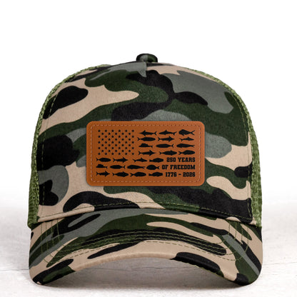 250 Years Of Freedom Fishing USA Flag - Cap