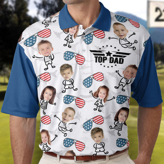 Father's Day Gifts, Proud Top Dad Custom Kids Name - Personalized Photo Polo Shirt