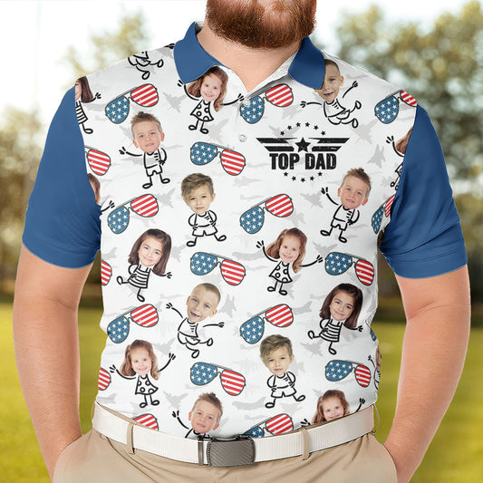 Father's Day Gifts, Proud Top Dad Custom Kids Name - Personalized Photo Polo Shirt