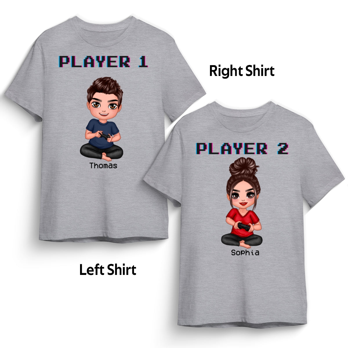 Couple Gaming Player 1 Player 2 Valentine‘s Day Personalized Matching Shirts [Set of 2 Shirts]