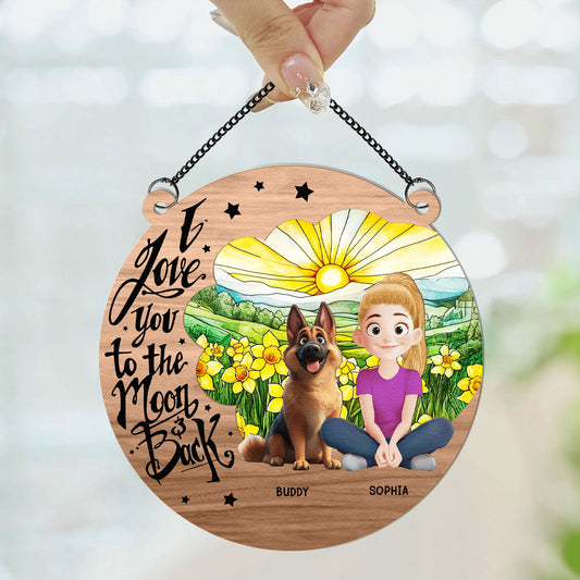 Puppy - Love You To The Moon & Back - Personalized Window Hanging Suncatcher Ornament