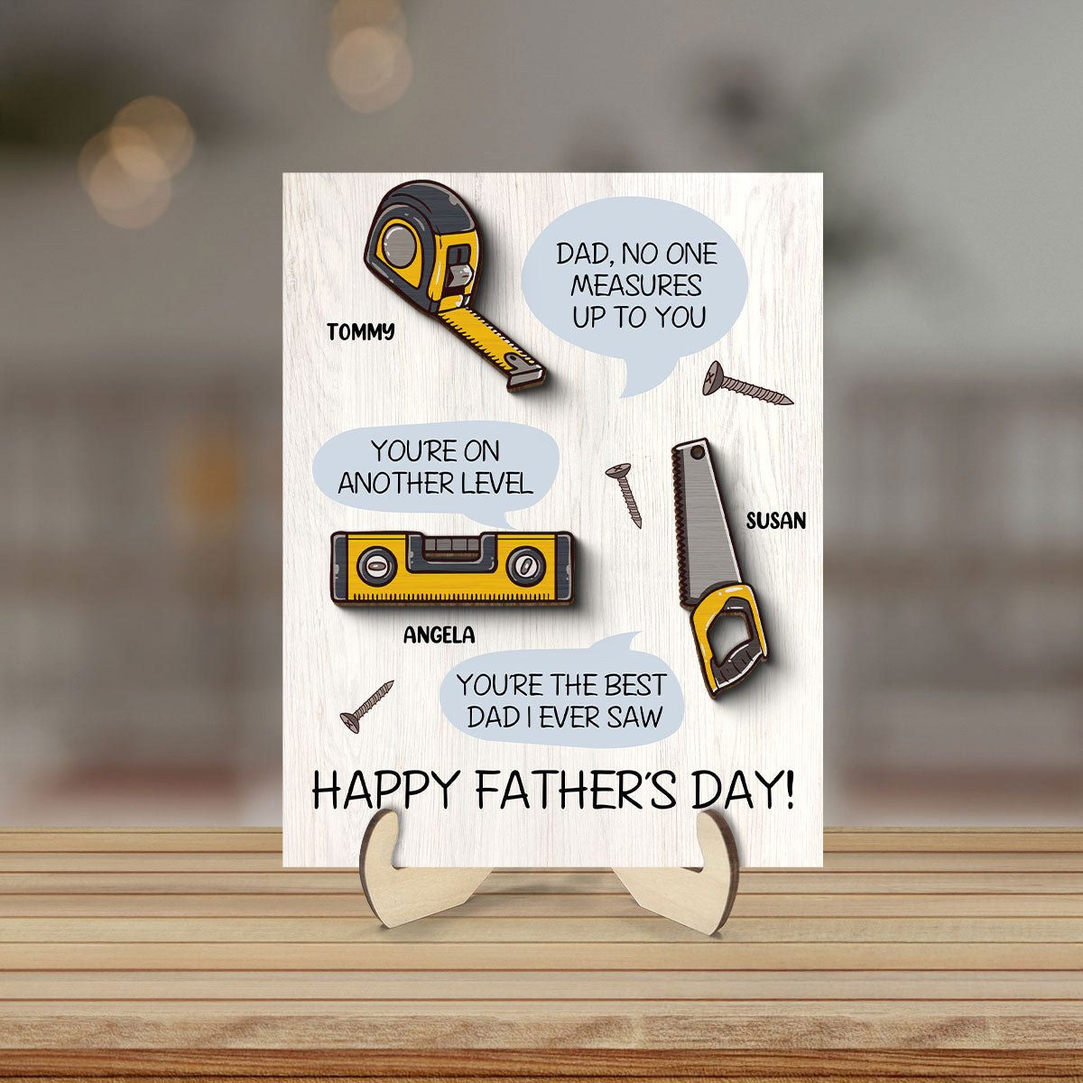 Dad No One Measure Up To You Personalized 2-Layered Wooden Plaque,  Gift for Dad