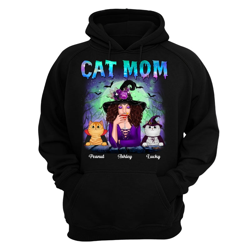 Halloween Neon Green And Purple Cat Mom Witch Personalized Shirt