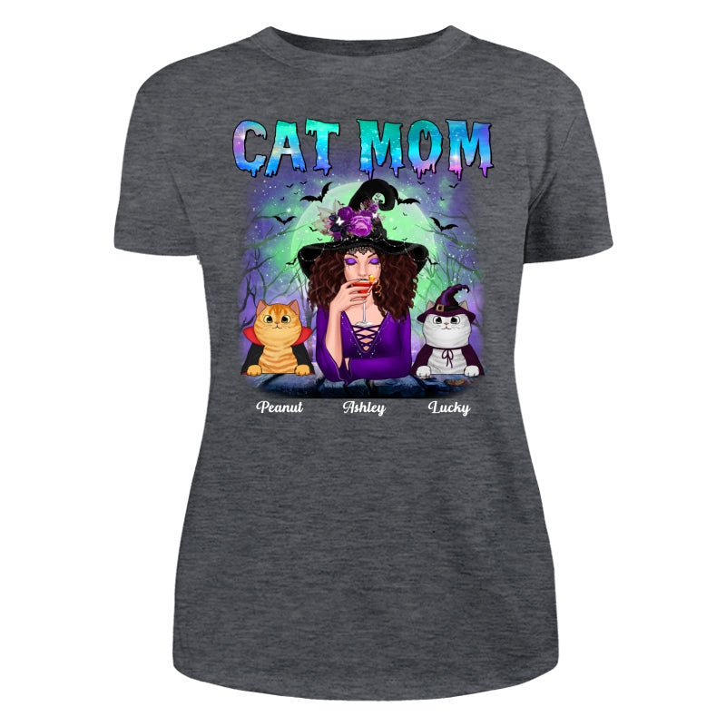 Halloween Neon Green And Purple Cat Mom Witch Personalized Shirt