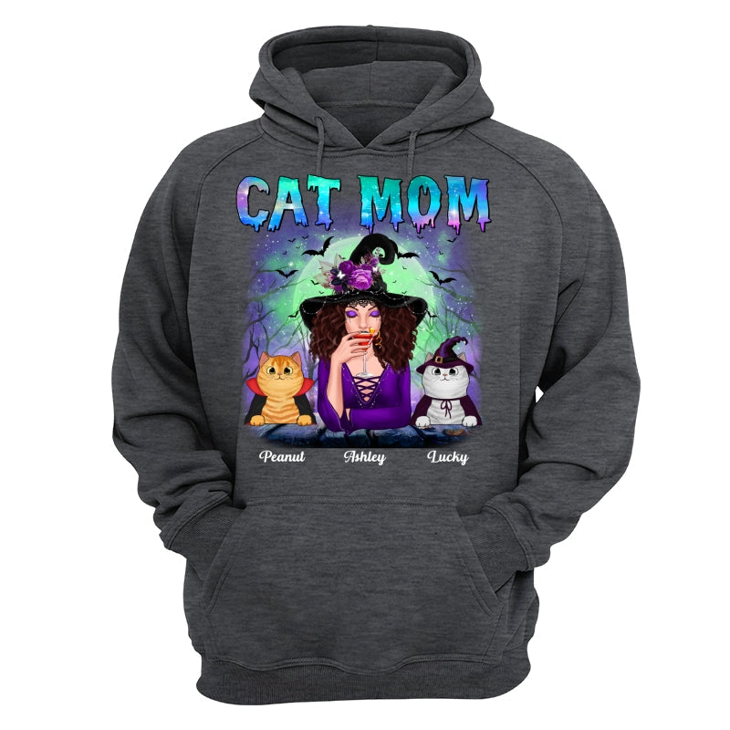 Halloween Neon Green And Purple Cat Mom Witch Personalized Shirt