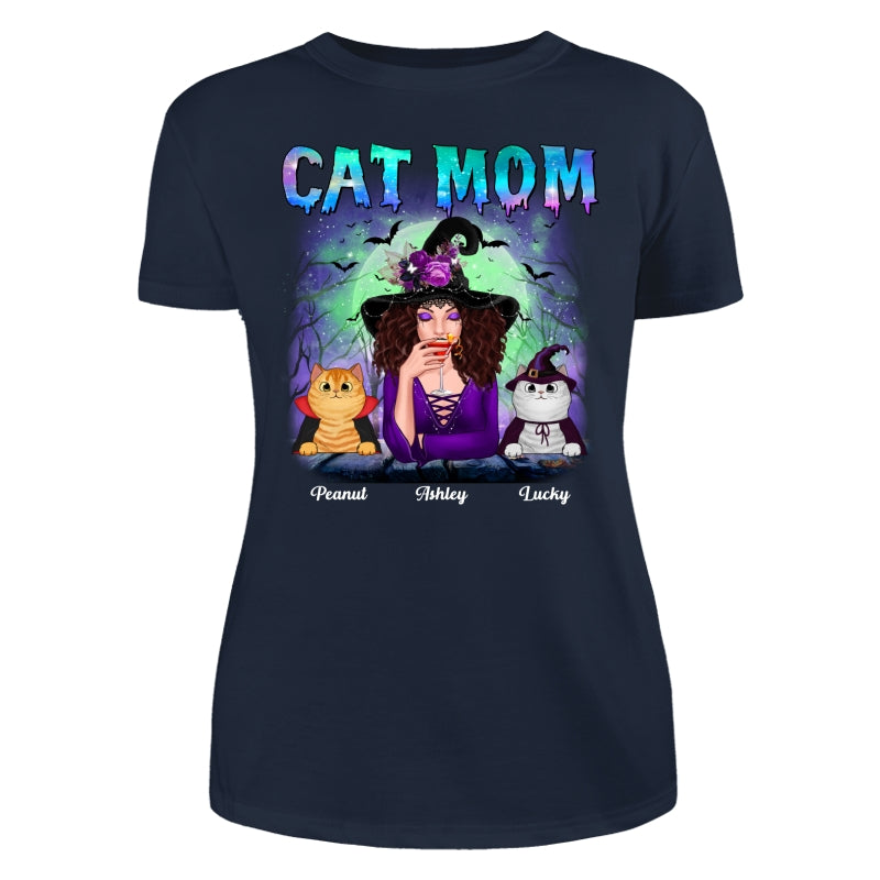 Halloween Neon Green And Purple Cat Mom Witch Personalized Shirt