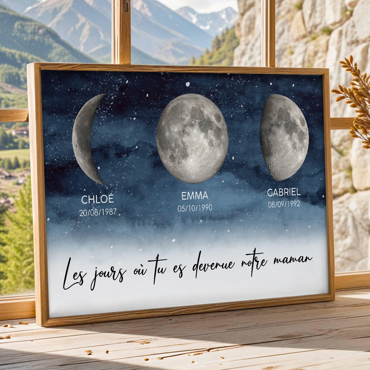 Nuit toile Le jour o tu es devenue Maman, Mamie – Affiche personnalise avec phases de lune de naissance – Cadeau de Fte des Mres pour Maman ou Mamie
