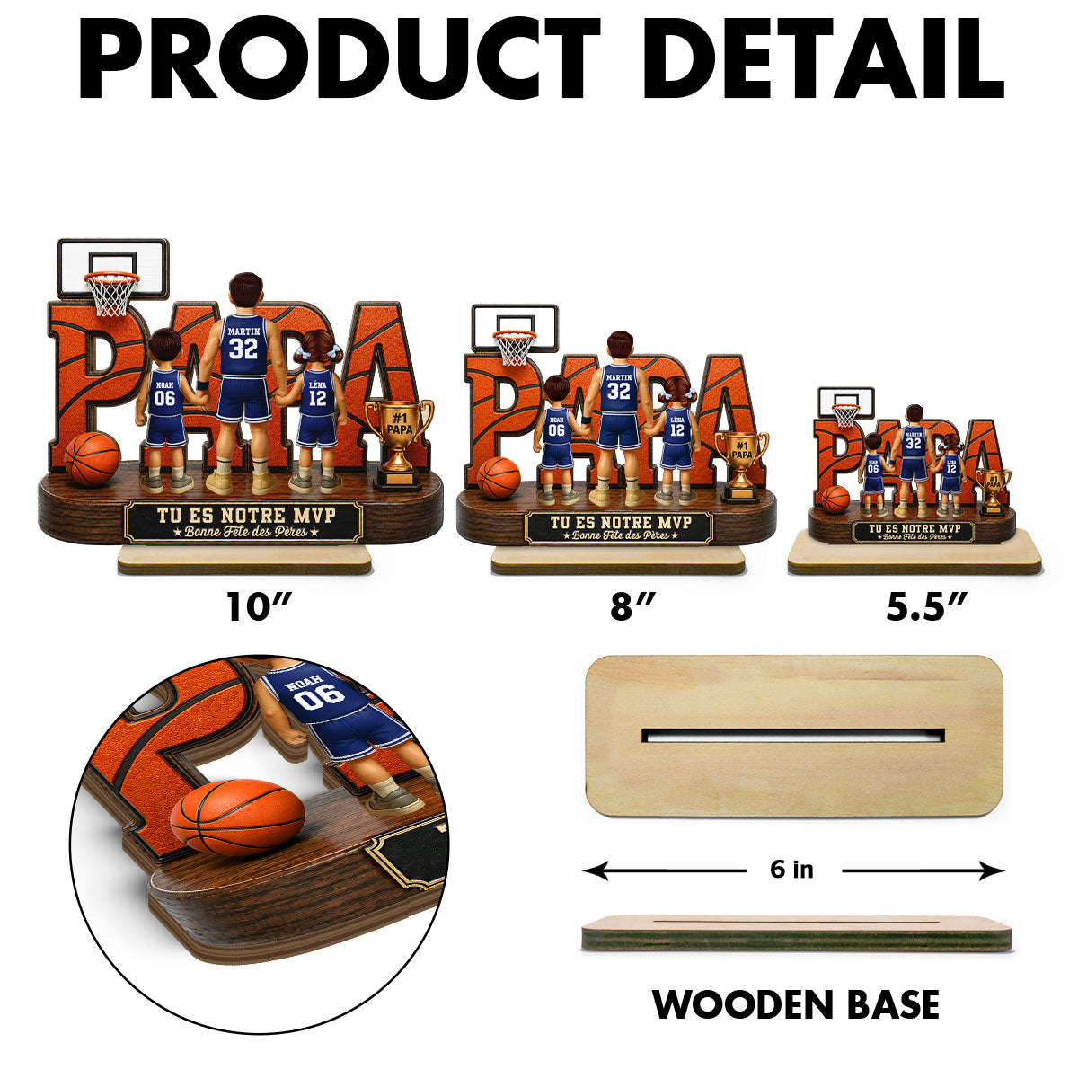 Papa basketteur lgendaire - Tu es notre MVP - Plaque personnalise en bois 2 couches - Cadeau de Fte des Pres pour papa, mari et fans de basketball