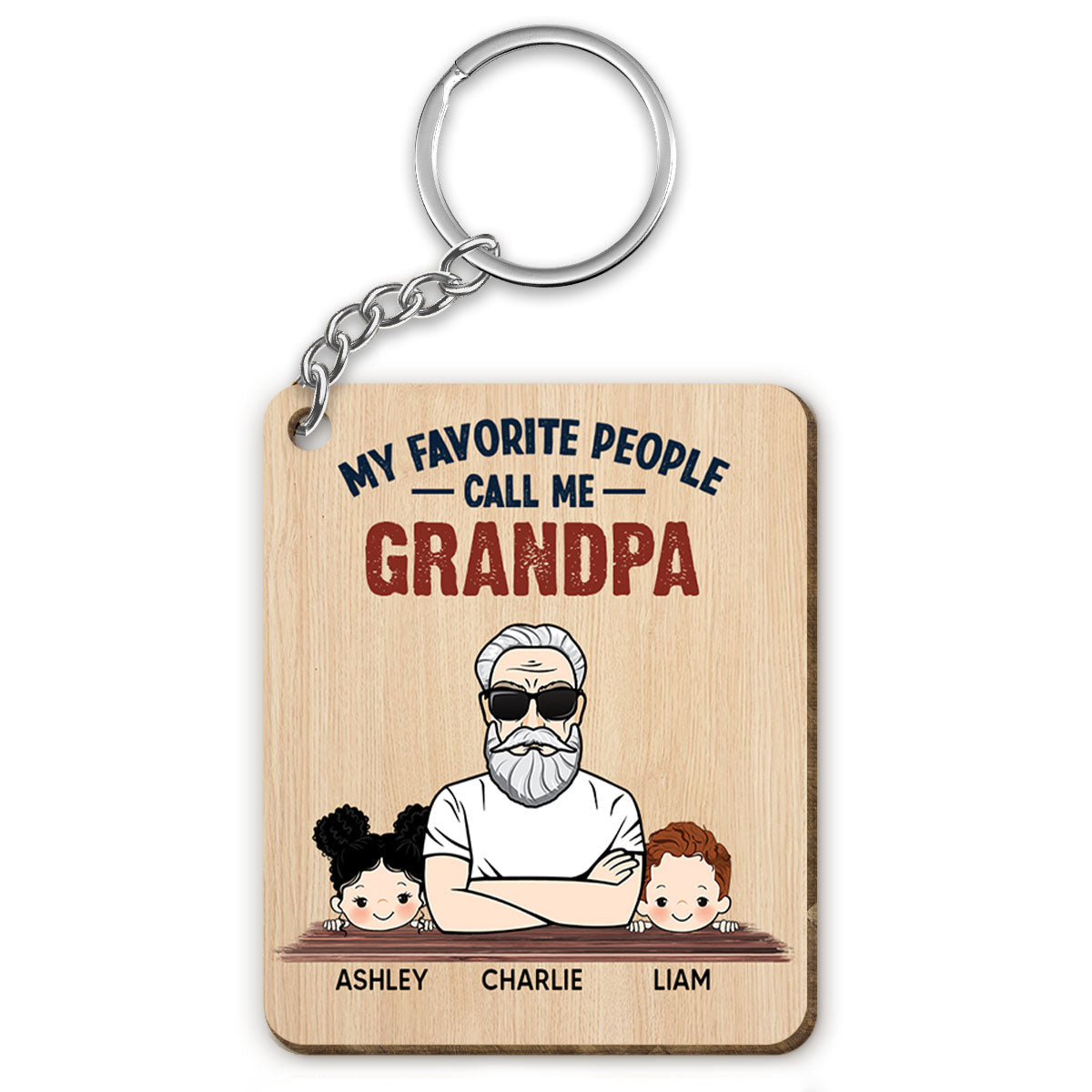 Favorite People Call Me Grandpa Dad Man And Kids Personalized Wooden Keychain
