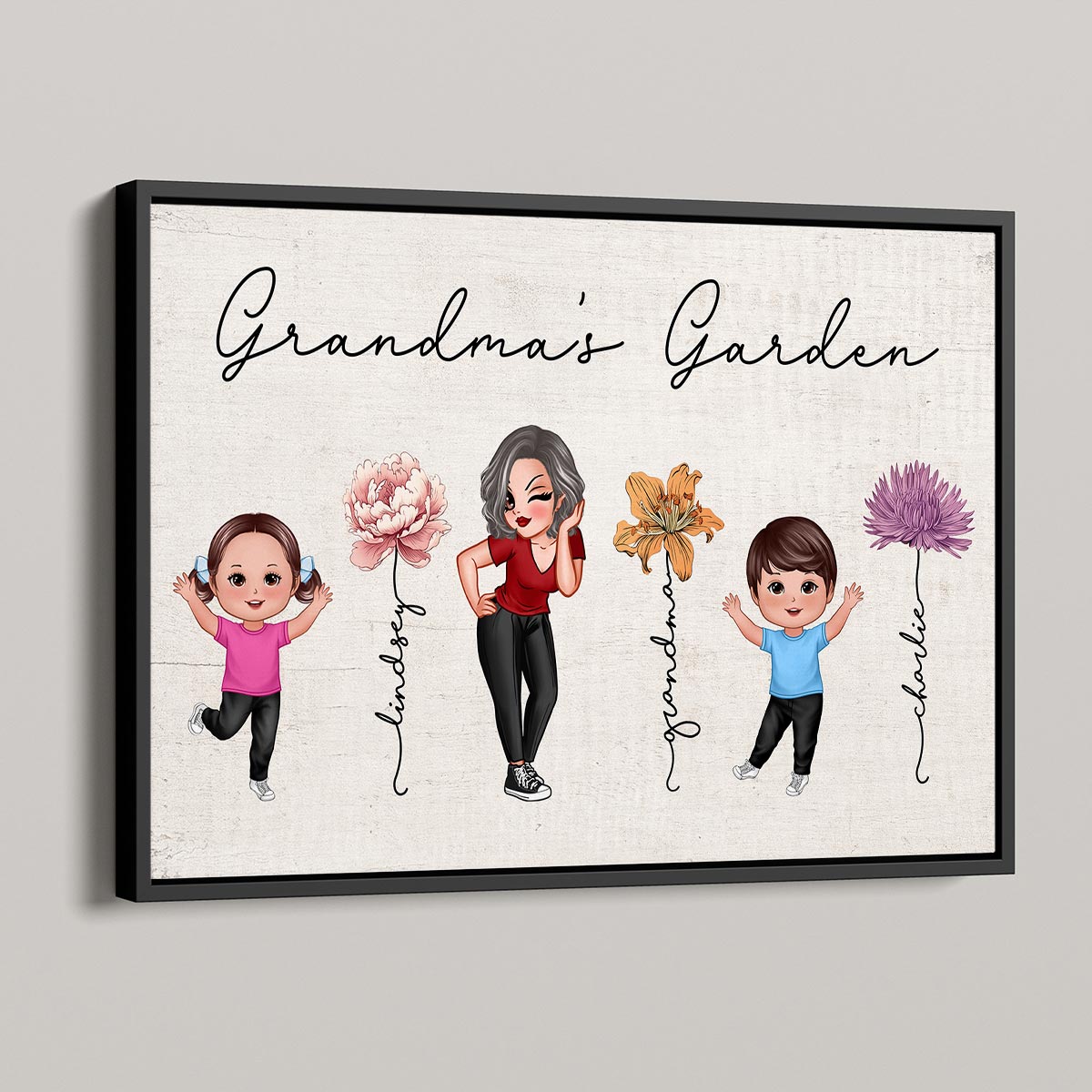 Happy Grandkids Sassy Grandma Garden Vintage Birth Month Flowers Mother‘s Day Gift Personalized Horizontal Poster