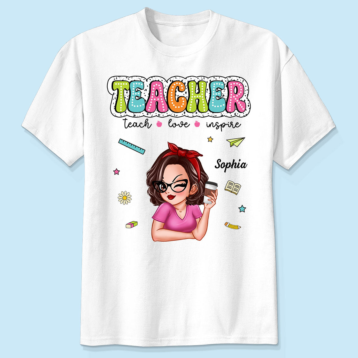 Teacher Teach Love Inspire Summer Personalized Shirt, Back To School, Teacher Appreciation, Teacher Gift