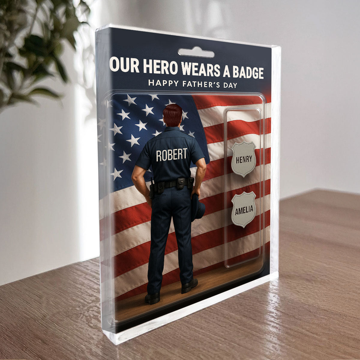 Custom Figure My Hero Wears A Badge With Kids' Names Personalized Acrylic Block Plaque, Perfect 2025  Gift For Him, For Dad