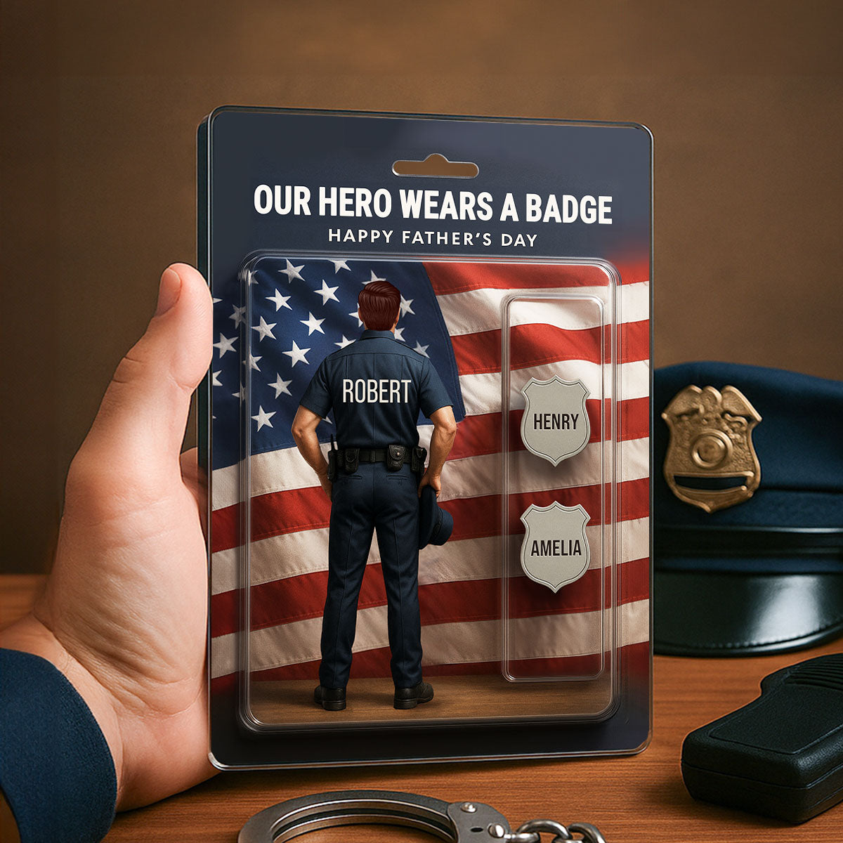 Custom Figure My Hero Wears A Badge With Kids' Names Personalized Acrylic Block Plaque, Perfect 2025  Gift For Him, For Dad