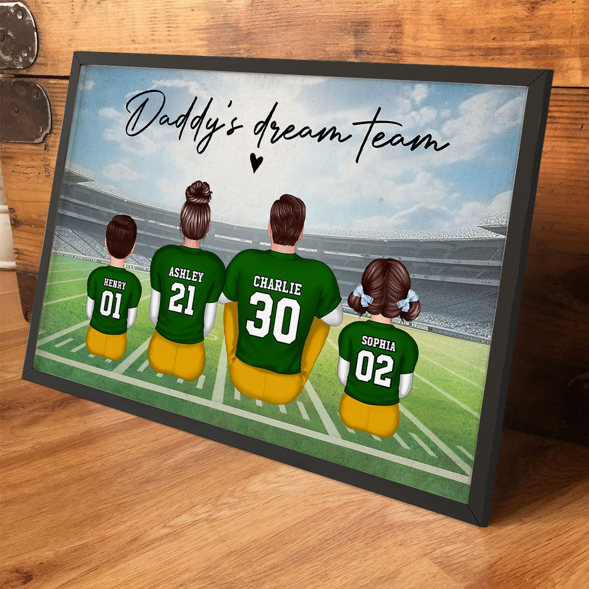 Daddy's Team Football Family Sitting Personalized Poster, Gift For Family, Dad, Grandpa, Husband