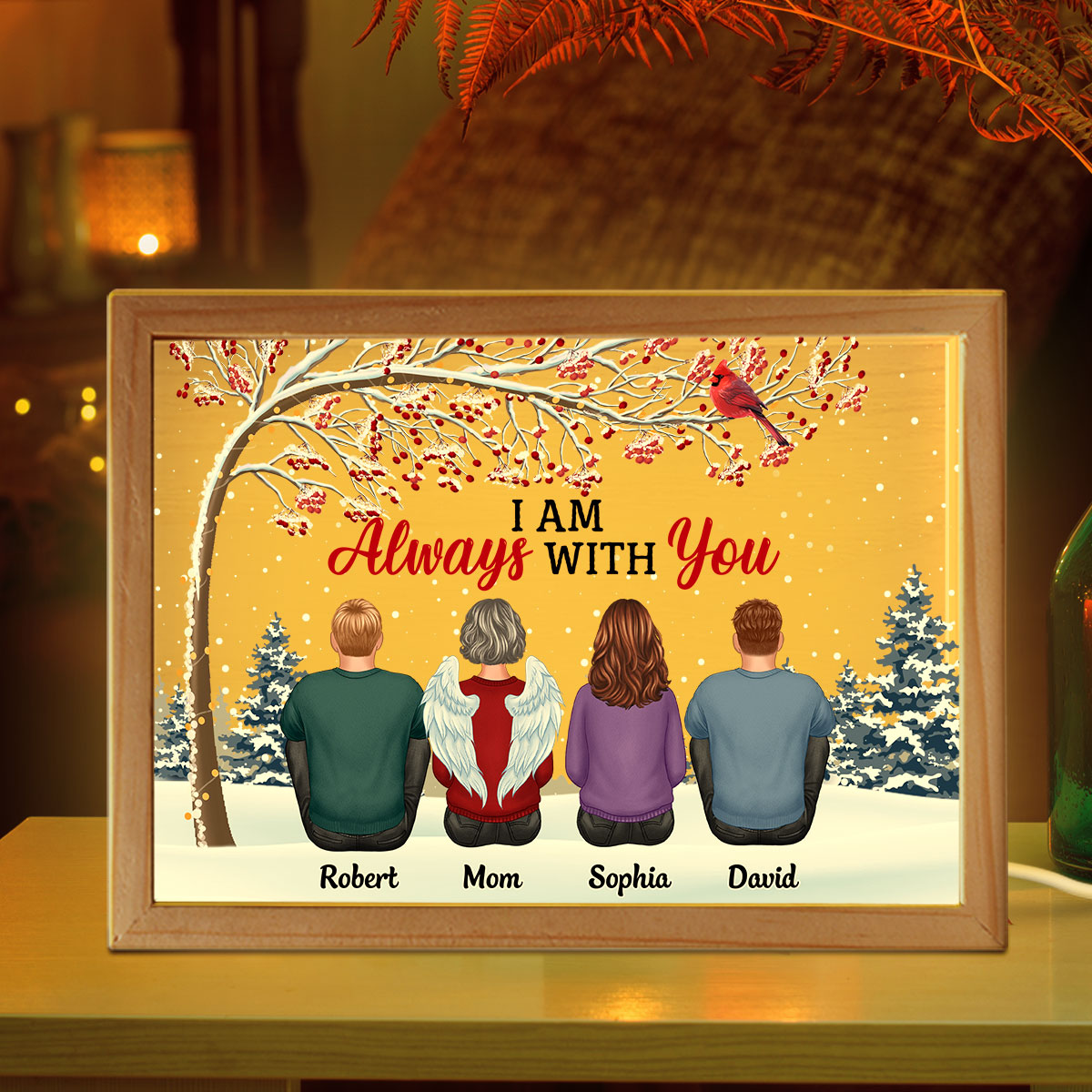 Berry Tree Always With You Family Dad Mom Kids Dogs Cats Memorial Remembrance Sympathy Gift Personalized Wooden Frame Light Box