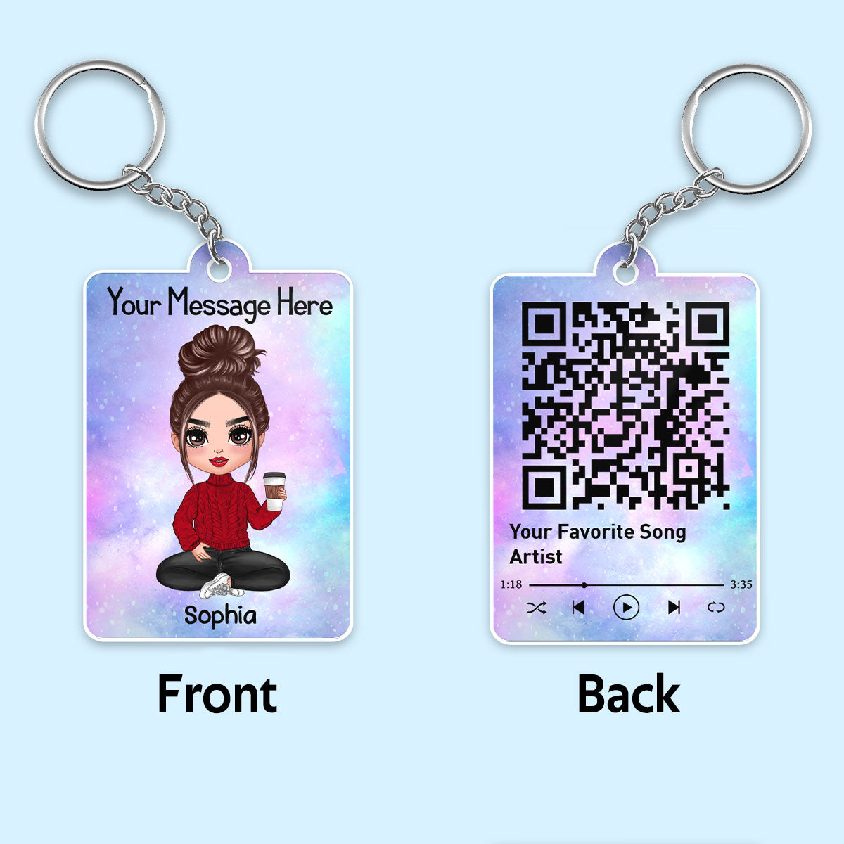 Custom Character Family Member With Favorite Song QR Code Personalized Acrylic Keychain