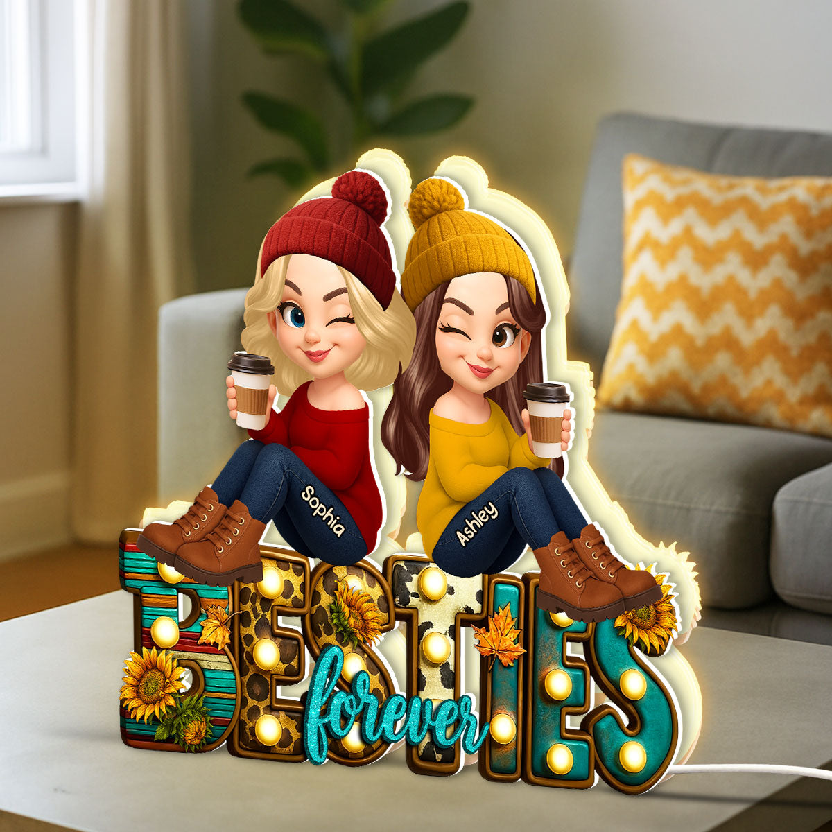 Western Besties Fall Vibe Sitting Personalized Light Box, Fall Gift for Best Friends