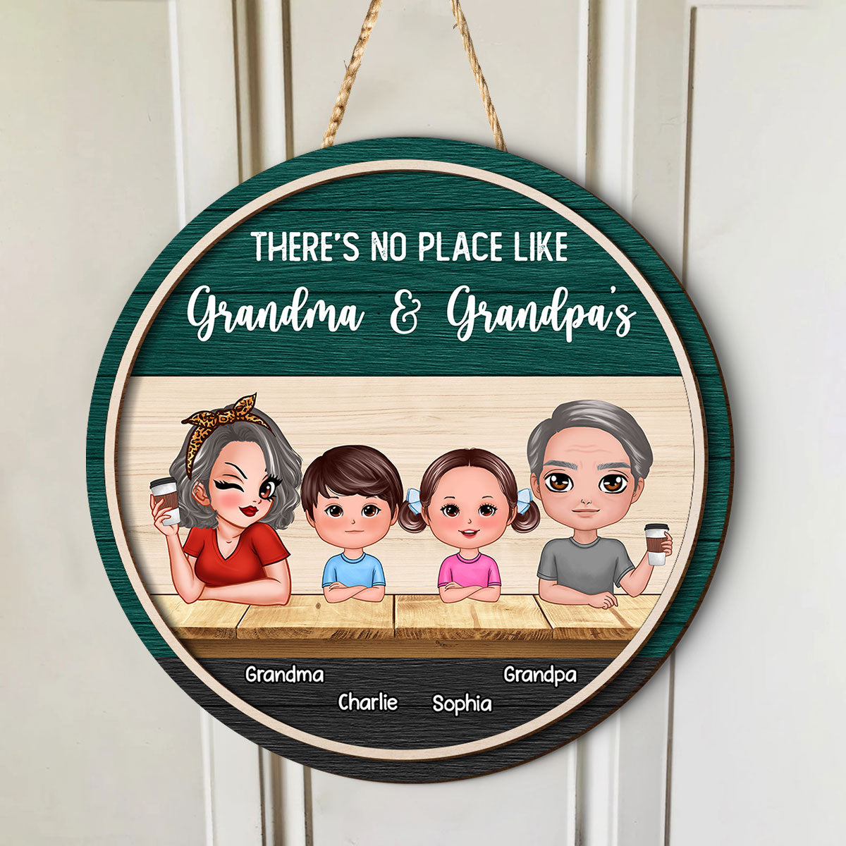 No Place Like Grandma Grandpa's House, Personalized 2 Layer Wooden Door Sign, Home Decor