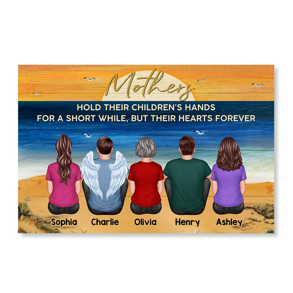 Mothers Hold Their Children‘s Hands Gift For Mom Family Personalized Horizontal Poster