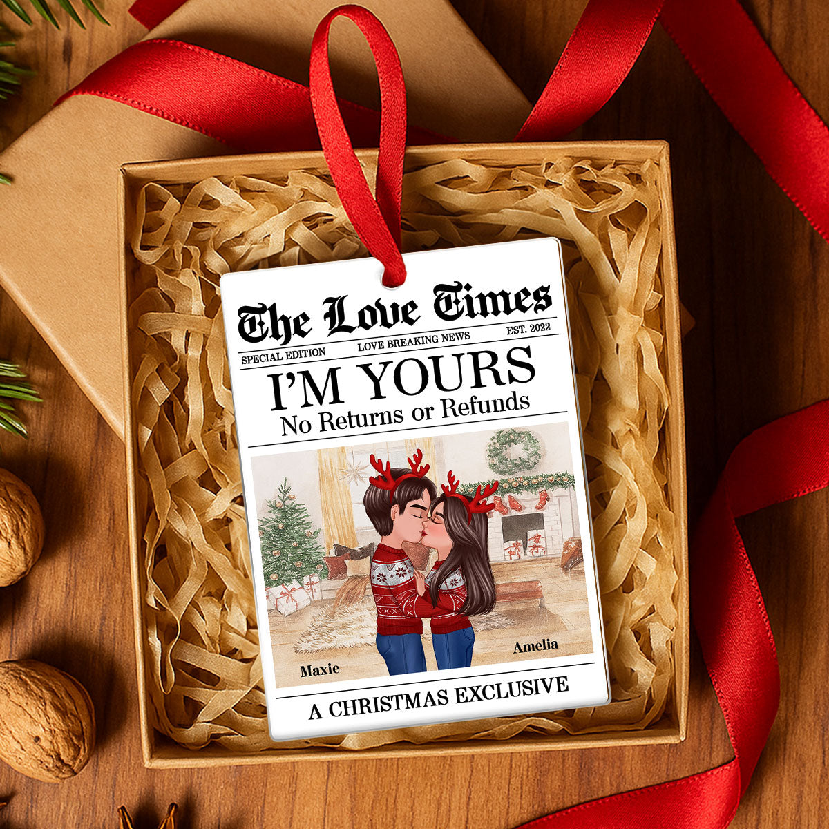 The Love Time Couple Kissing - Personalized Acrylic Ornament - Heartfelt Christmas Gift for him, Gift for her
