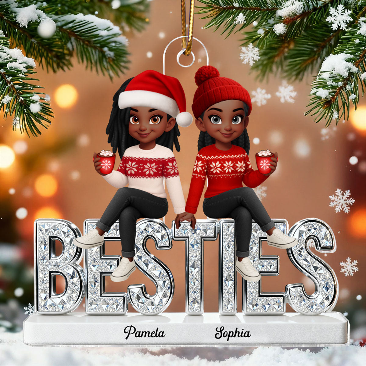 3D Shinning Effect Besties Forever Together Christmas - Personalized Acrylic Ornament - Gift For Best Friends